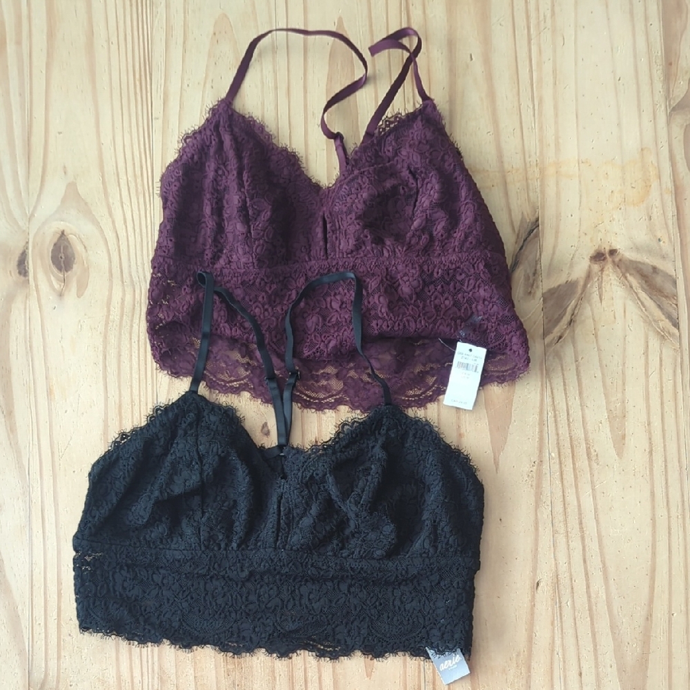 Aerie lace bralette lot in Burgundy and Black size M